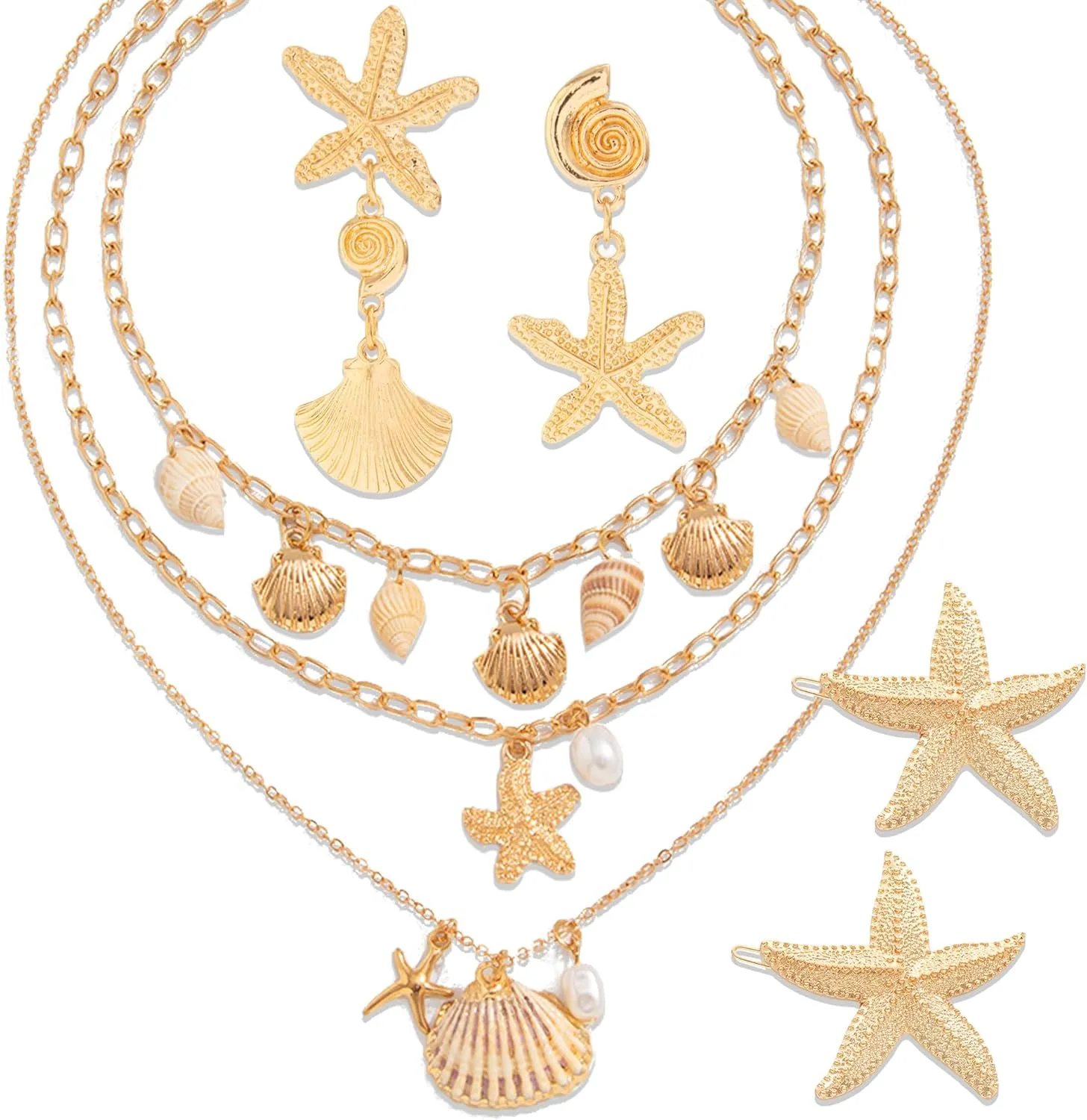 JeVenis Starfish Earrings Necklace Bracelet Hair Clip Mermaid Costume Beach Accessories Jewelry for Women
