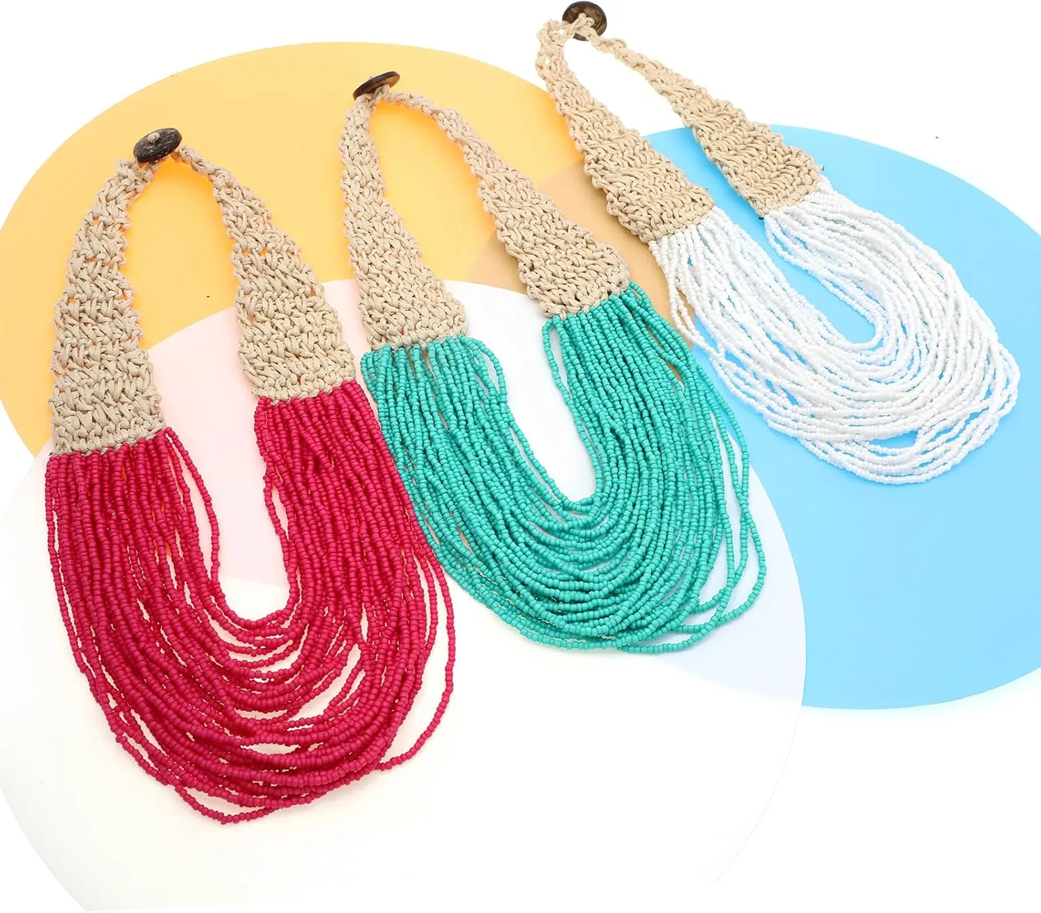 JNF Beach Shell Coral Beaded Necklace for Women Coastal Boho Statement Necklaces Beads Fringe Choker Collar Summer Jewelry