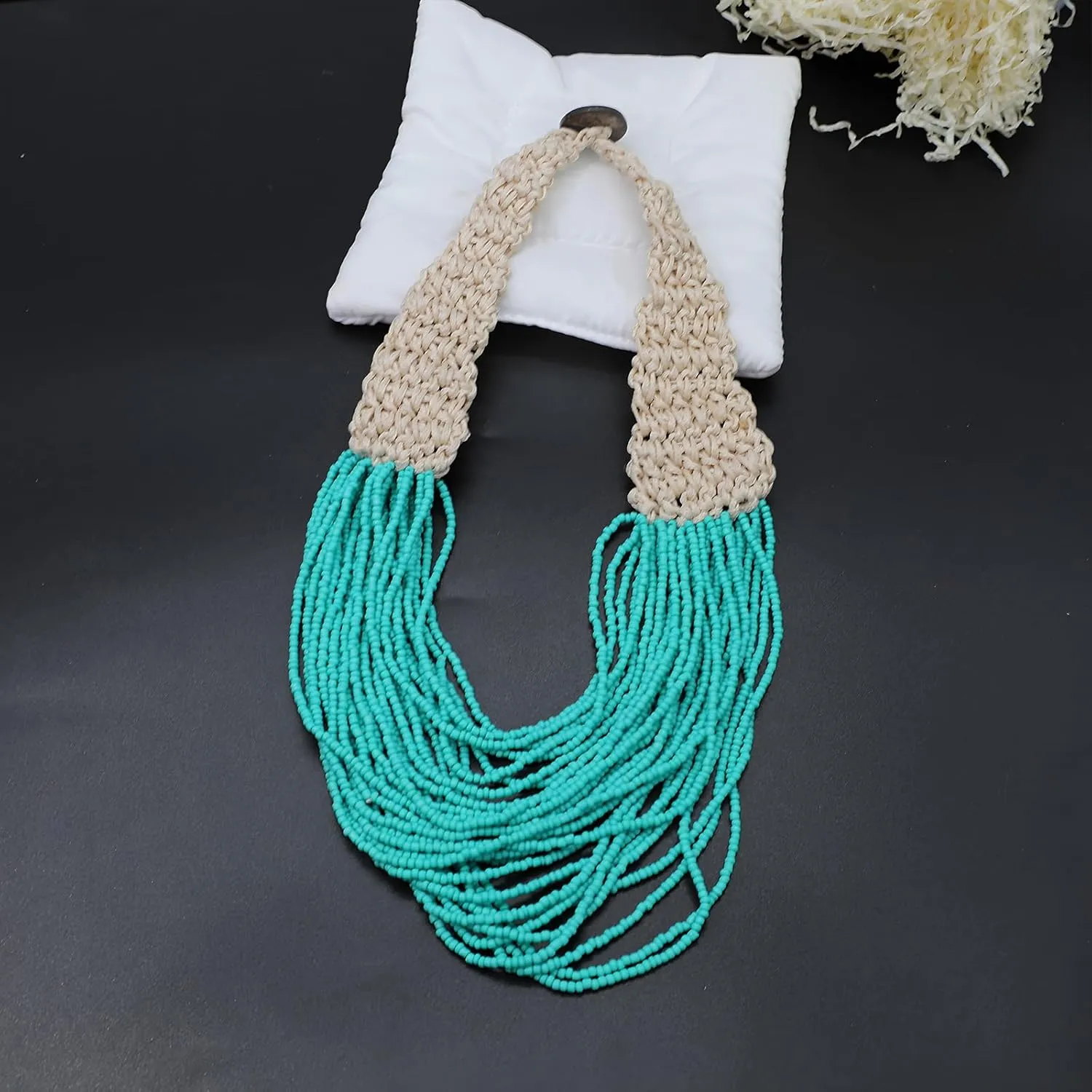 JNF Beach Shell Coral Beaded Necklace for Women Coastal Boho Statement Necklaces Beads Fringe Choker Collar Summer Jewelry