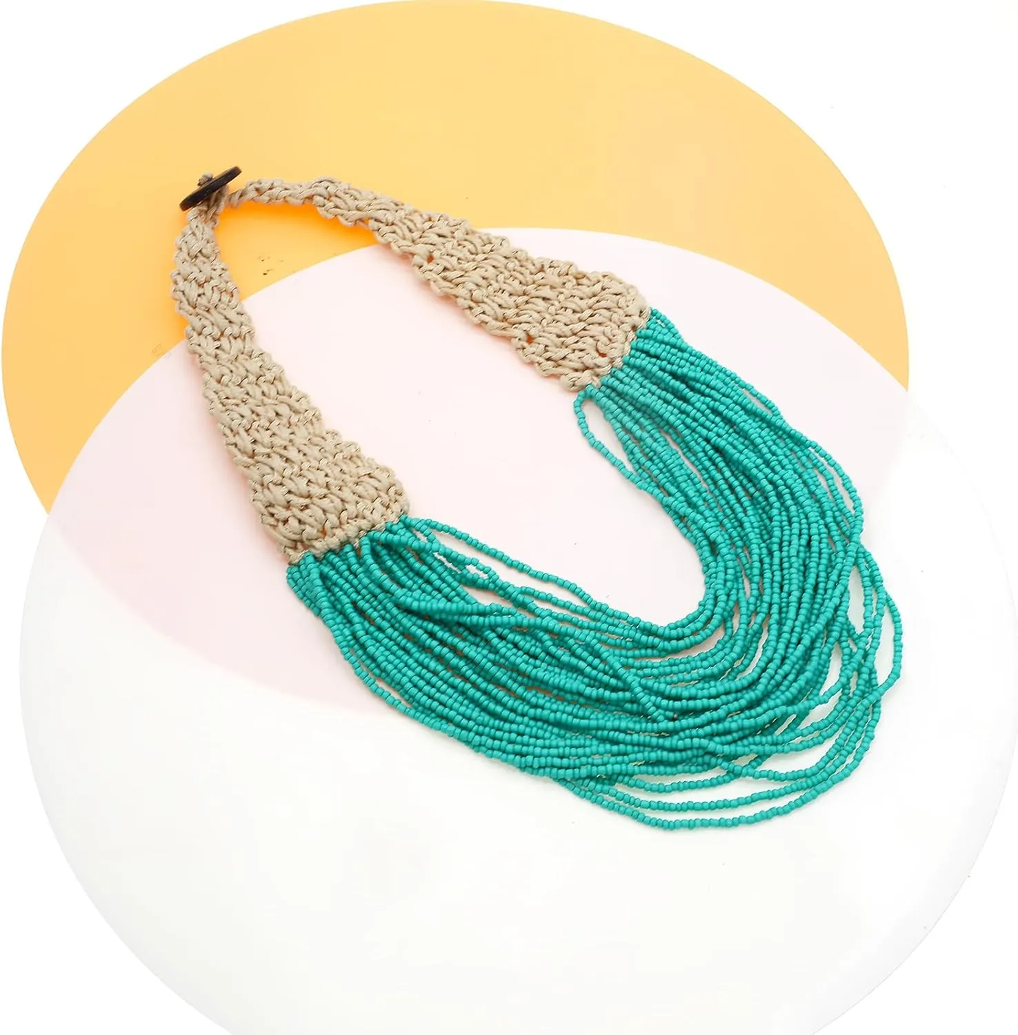 JNF Beach Shell Coral Beaded Necklace for Women Coastal Boho Statement Necklaces Beads Fringe Choker Collar Summer Jewelry