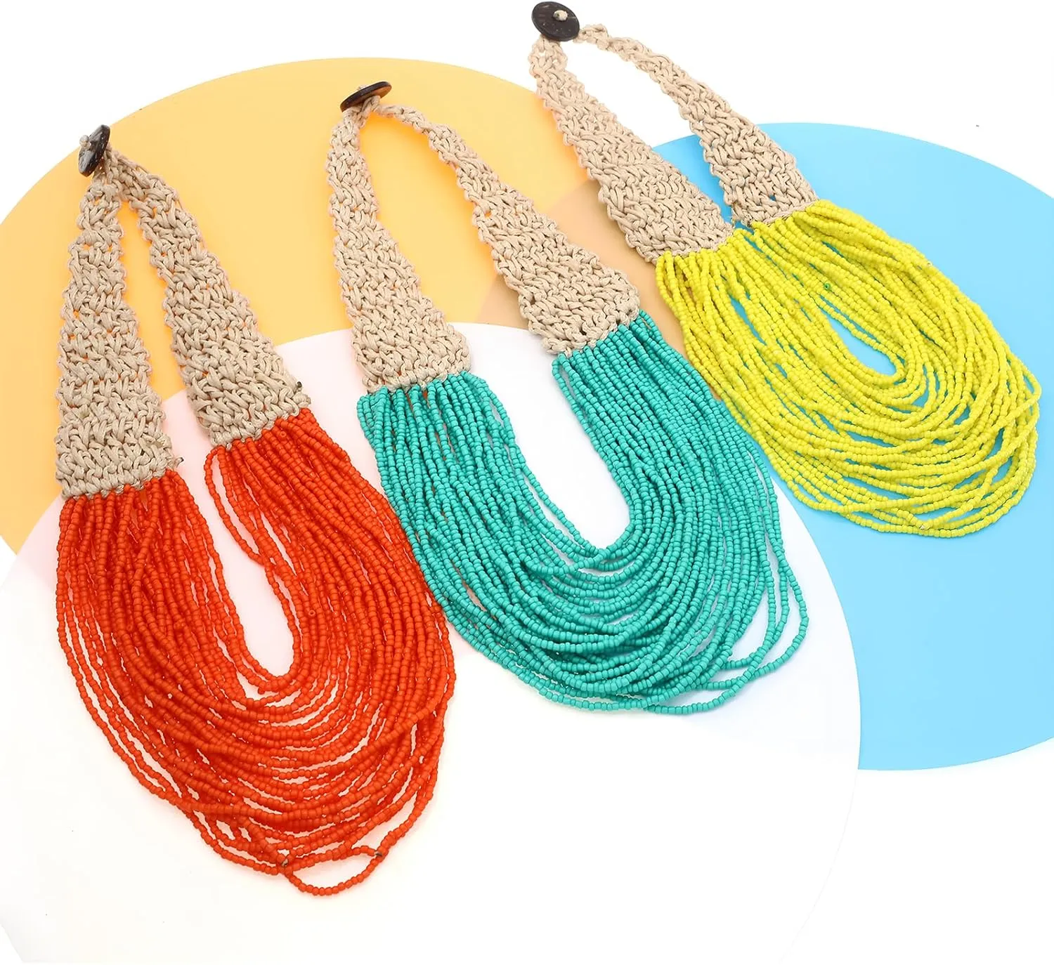 JNF Beach Shell Coral Beaded Necklace for Women Coastal Boho Statement Necklaces Beads Fringe Choker Collar Summer Jewelry