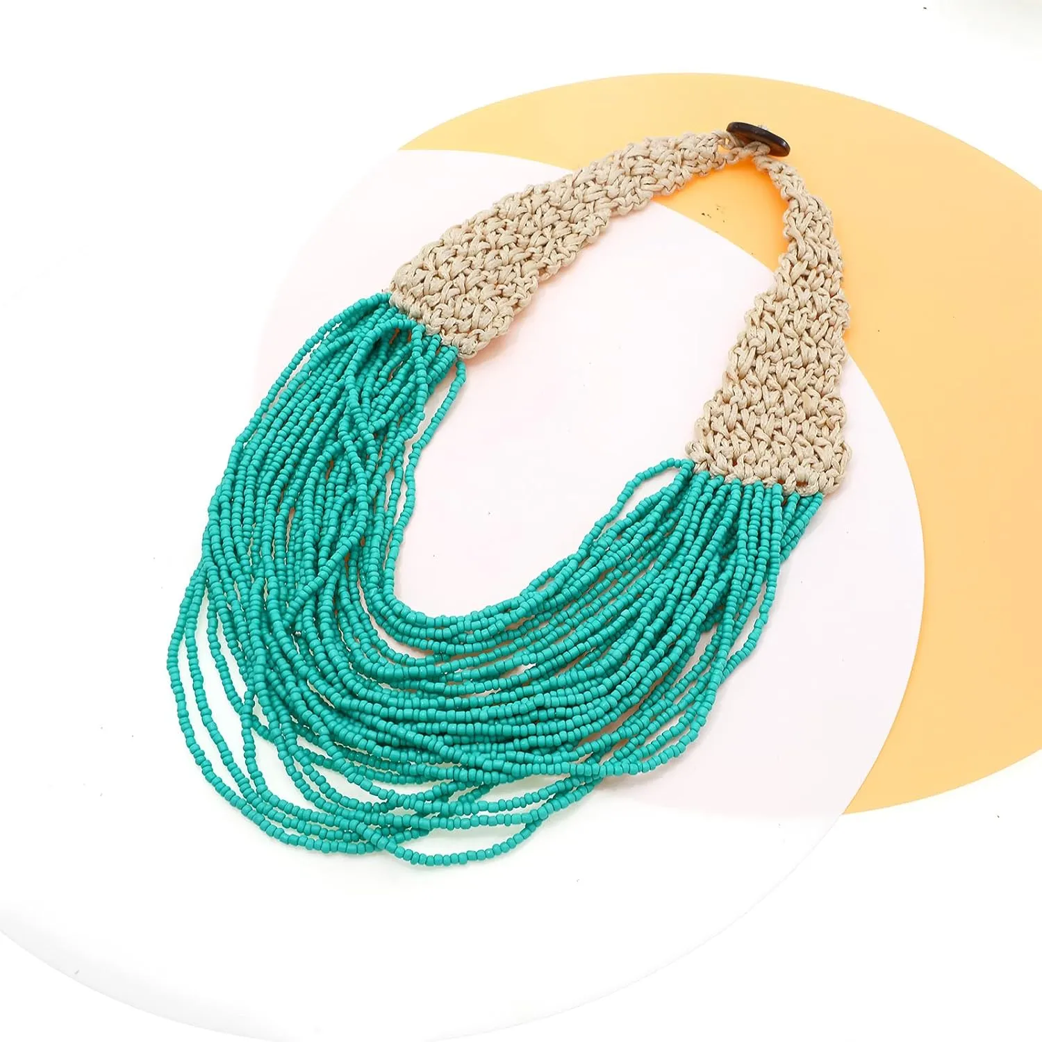 JNF Beach Shell Coral Beaded Necklace for Women Coastal Boho Statement Necklaces Beads Fringe Choker Collar Summer Jewelry
