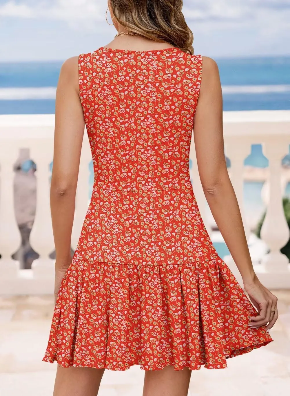 JOCAFIYE Women's Dresses Summer Sleeveless Sexy Wrap V Neck Floral Sundress Mini Dress Beach Dress