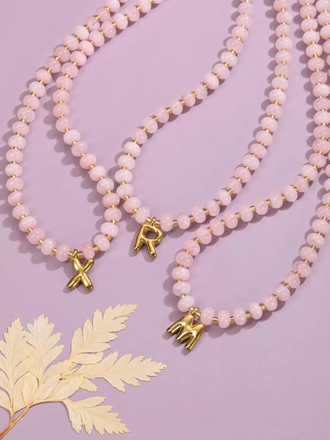 Jovivi Custom Initial Necklaces for Women,Personalized A-Z Colorful Beaded Gemstone Necklaces 14K Gold Plated Letter Pendant Necklace Natural Stone Summer Beach Handmade Jewelry Gift