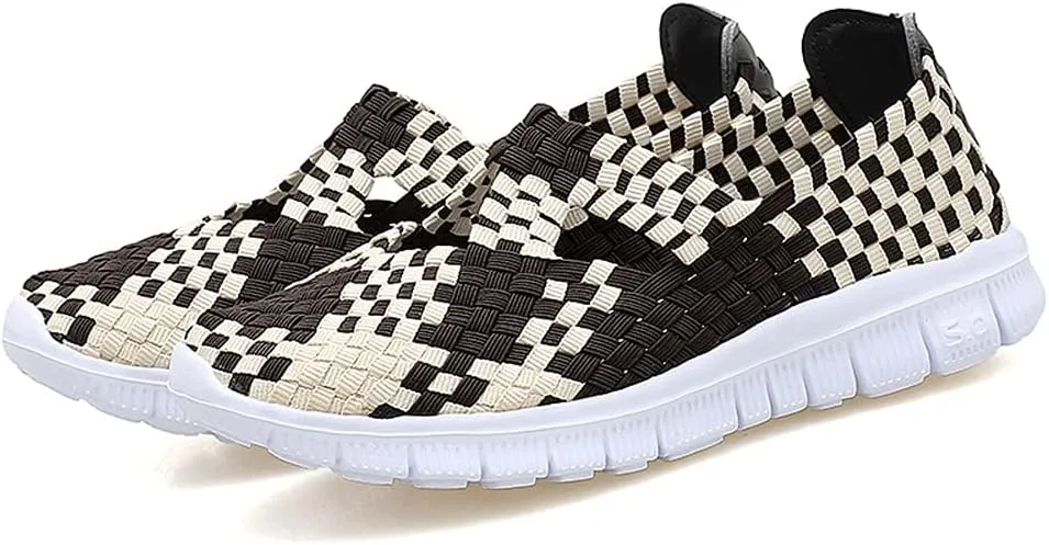JOYVIP Hand-Woven Walking Flats Summer Sandals for Women Elastic Slip On Shoes