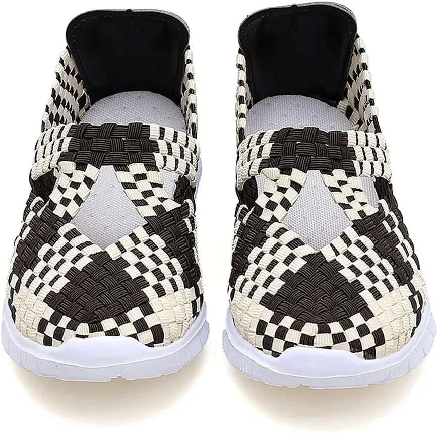 JOYVIP Hand-Woven Walking Flats Summer Sandals for Women Elastic Slip On Shoes