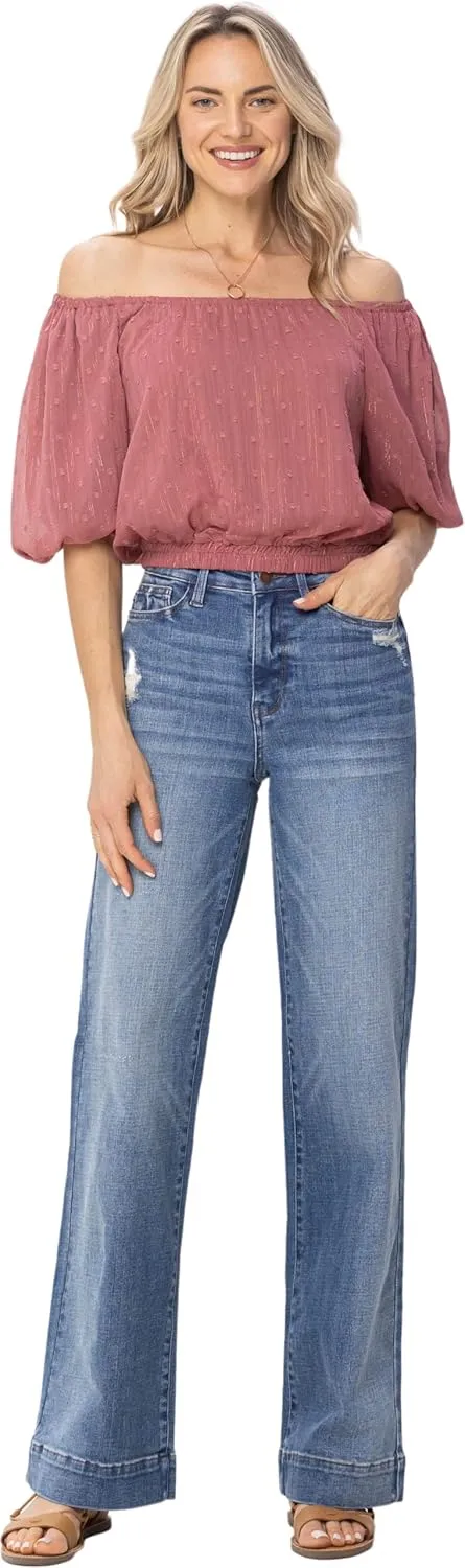 Judy Blue High Rise Distressed Denim Trousers