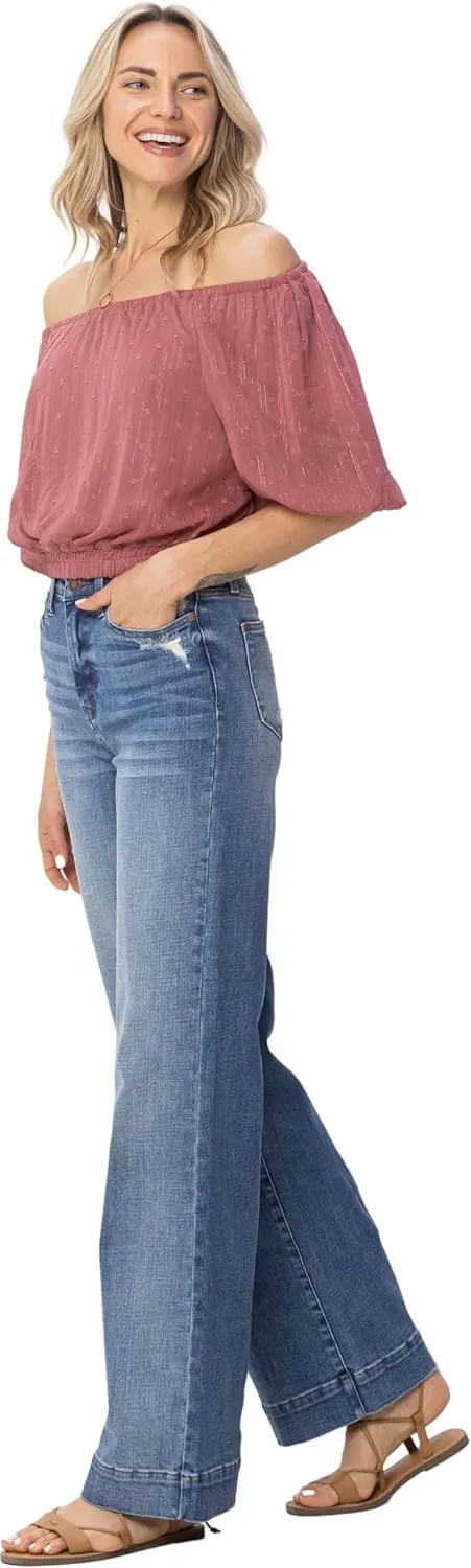 Judy Blue High Rise Distressed Denim Trousers