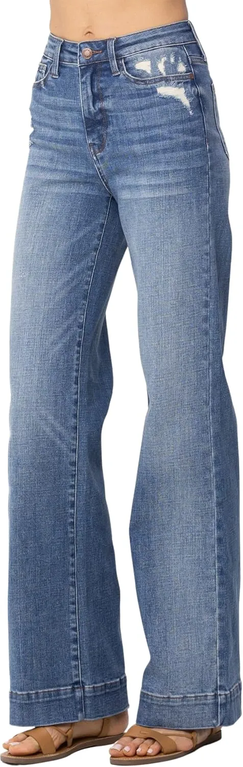 Judy Blue High Rise Distressed Denim Trousers