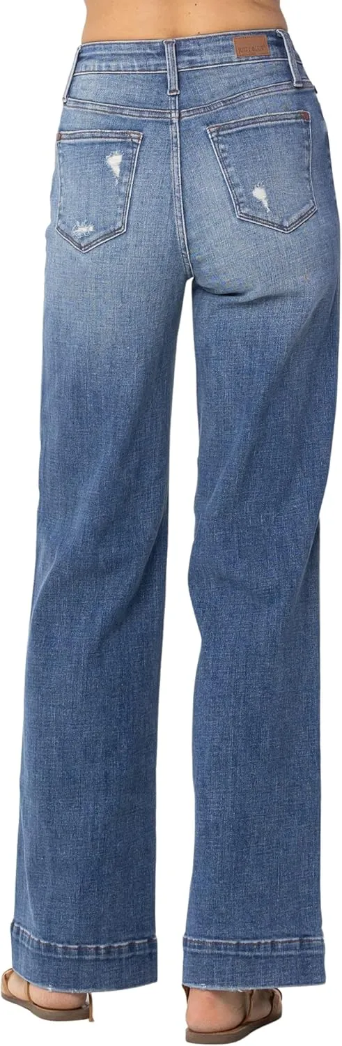 Judy Blue High Rise Distressed Denim Trousers