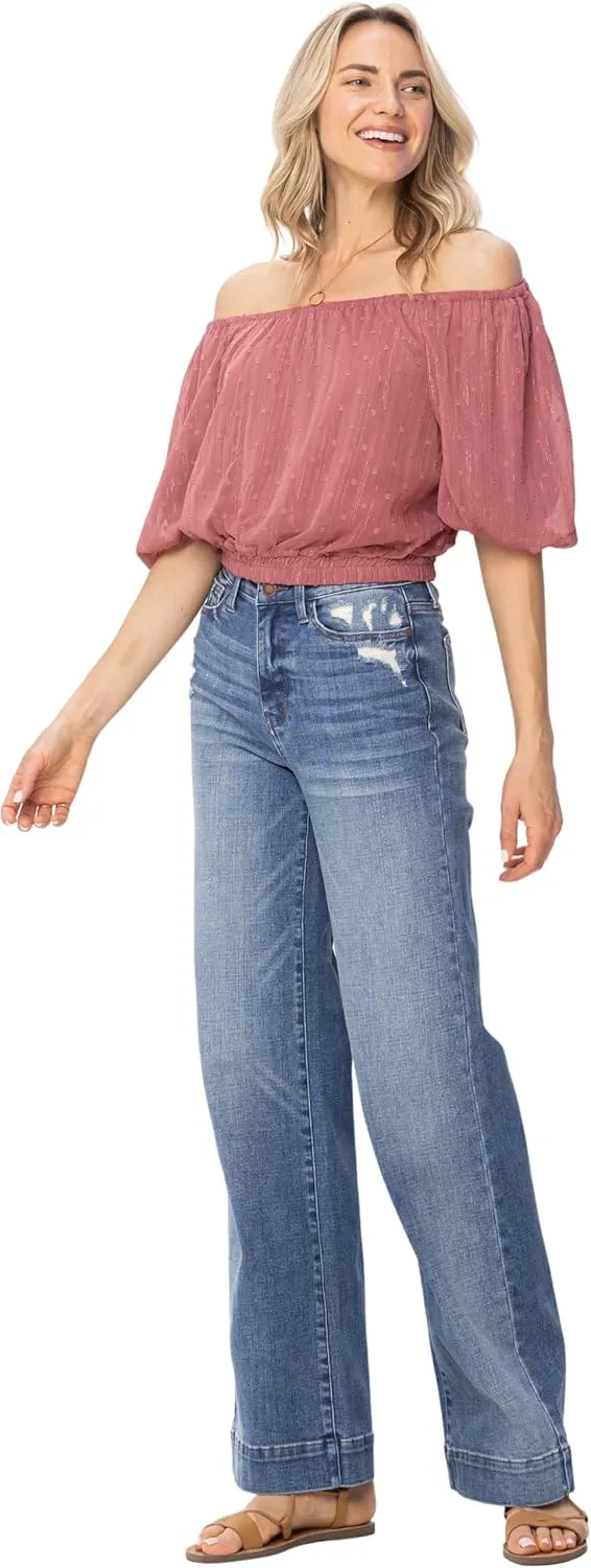 Judy Blue High Rise Distressed Denim Trousers