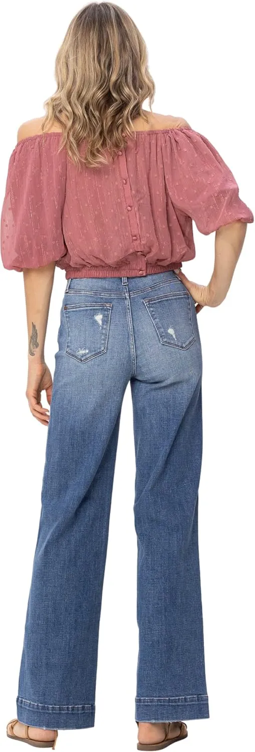 Judy Blue High Rise Distressed Denim Trousers