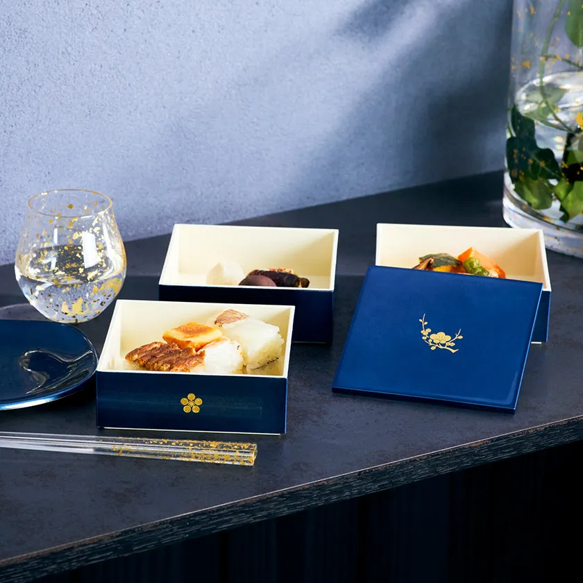 KAGA SHIKISAI  DEEP BLUE JUBAKO BENTO BOX | Kanazawa Gold Leaf | HAKUICHI
