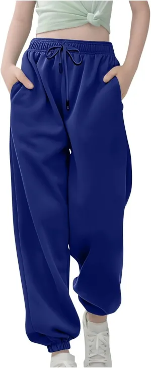 Kids Girls High Waisted Sweatpants Active Joggers Casual Loose Solid Trousers Baggy Sweat Pants with Pockets Clothes