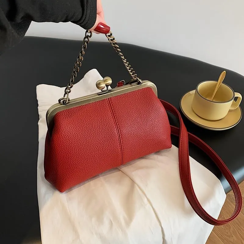 Kiss Lock Purses and Handbags Kisslock Crossbody Bag Vintage Shoulder Clutch Purses for Women