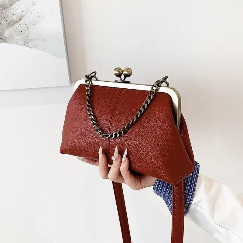 Kiss Lock Purses and Handbags Kisslock Crossbody Bag Vintage Shoulder Clutch Purses for Women