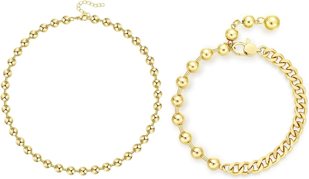 KissYan Gold Beaded Necklaces with Gold Ankle Bracelets