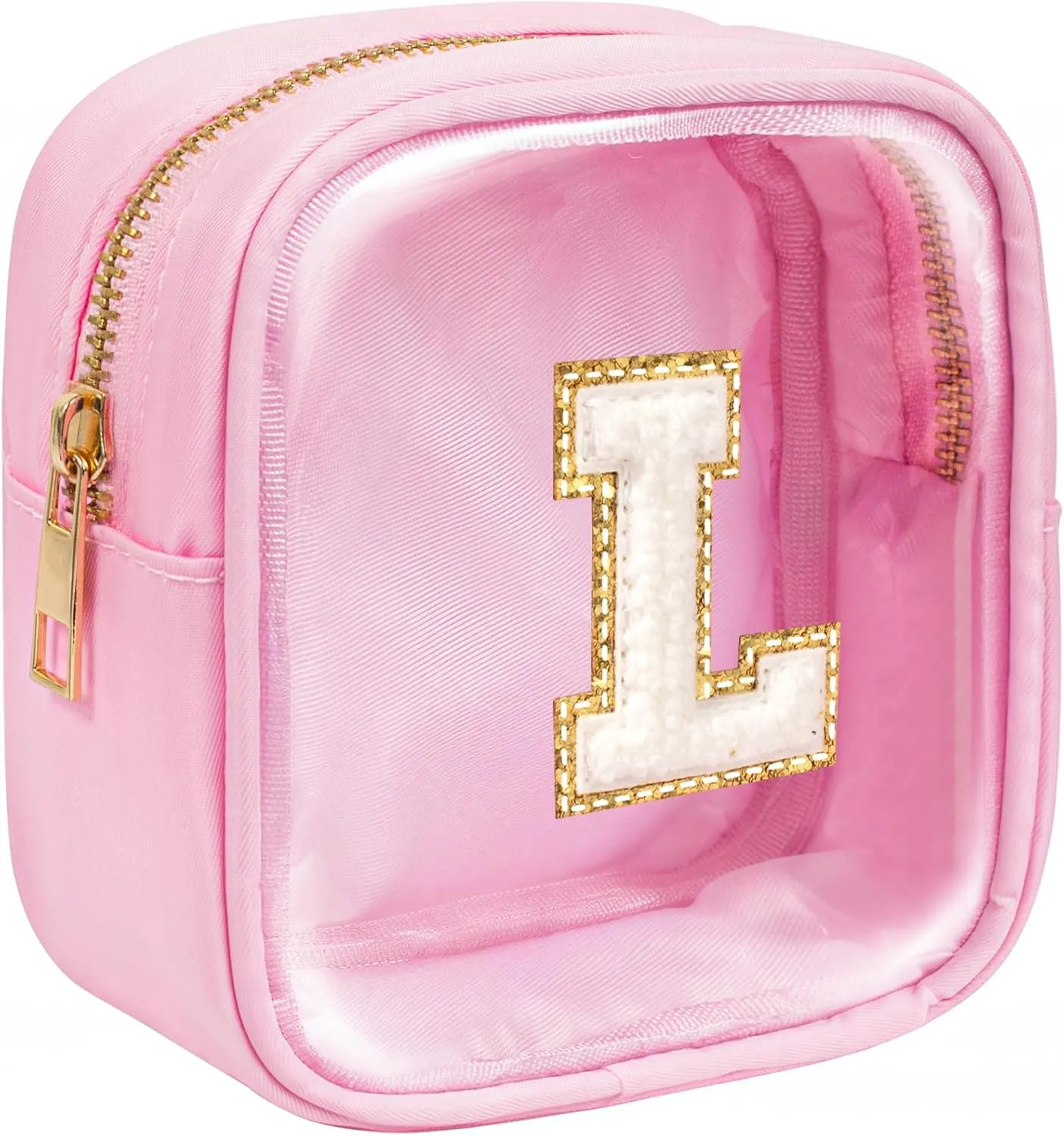 KOTORA Mini Initial Makeup Bag | Travel Toiletry Bag | Clear Makeup Bag | Travel Essentials Gifts for Women Teen Girlfriend Teacher Brithday Gifts | Clear Toiletry Bag Small Mini Cosmetic Bag Pink