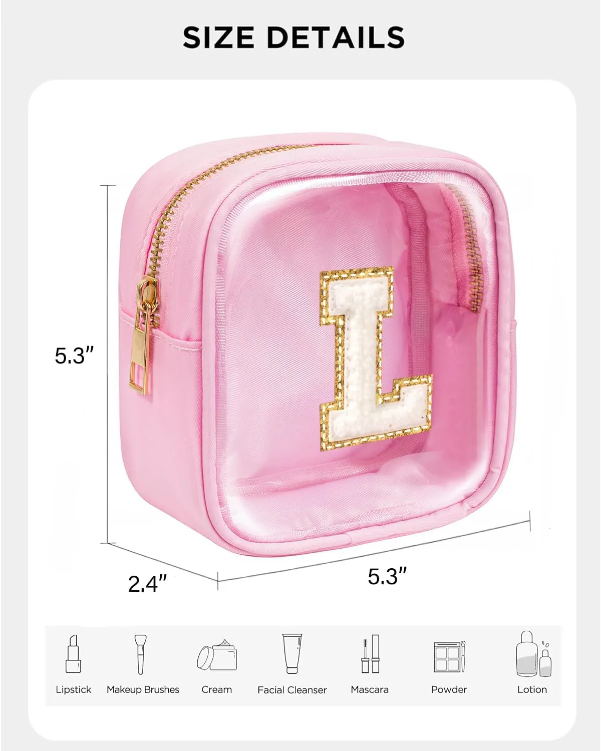 KOTORA Mini Initial Makeup Bag | Travel Toiletry Bag | Clear Makeup Bag | Travel Essentials Gifts for Women Teen Girlfriend Teacher Brithday Gifts | Clear Toiletry Bag Small Mini Cosmetic Bag Pink