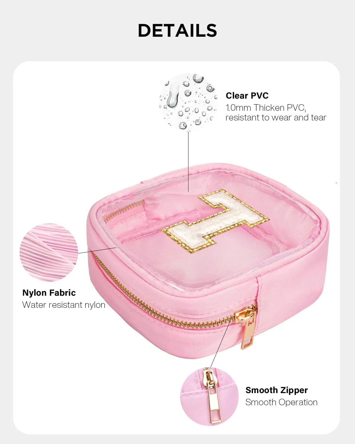 KOTORA Mini Initial Makeup Bag | Travel Toiletry Bag | Clear Makeup Bag | Travel Essentials Gifts for Women Teen Girlfriend Teacher Brithday Gifts | Clear Toiletry Bag Small Mini Cosmetic Bag Pink