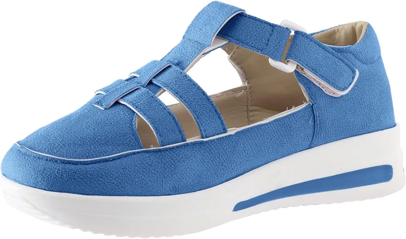 Ladies Fashion Solid Color Hollowed Out Flock Hook Loop Thick Sole Casual Sports Shoes Womens Water Shoes