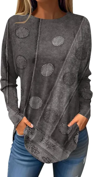 Ladies Tops And Blouses Long Sleeve Casual Shirts Crew Neck Blouses Fall Tie Dye Sweatshirts, Small-5X-Large