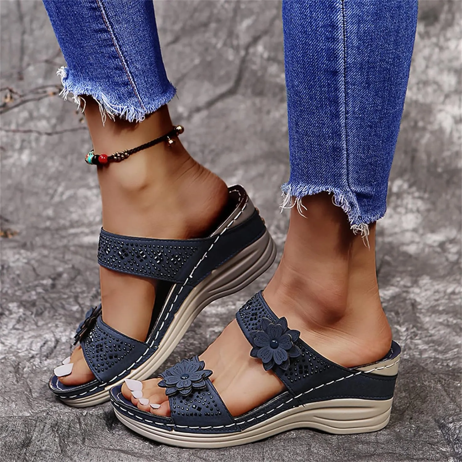 Ladmiple Sandals Women 2023 Fashion Floral Orthopedic Flip Flops with Arch Support Slippers Roman Casual Open Toe Sandal