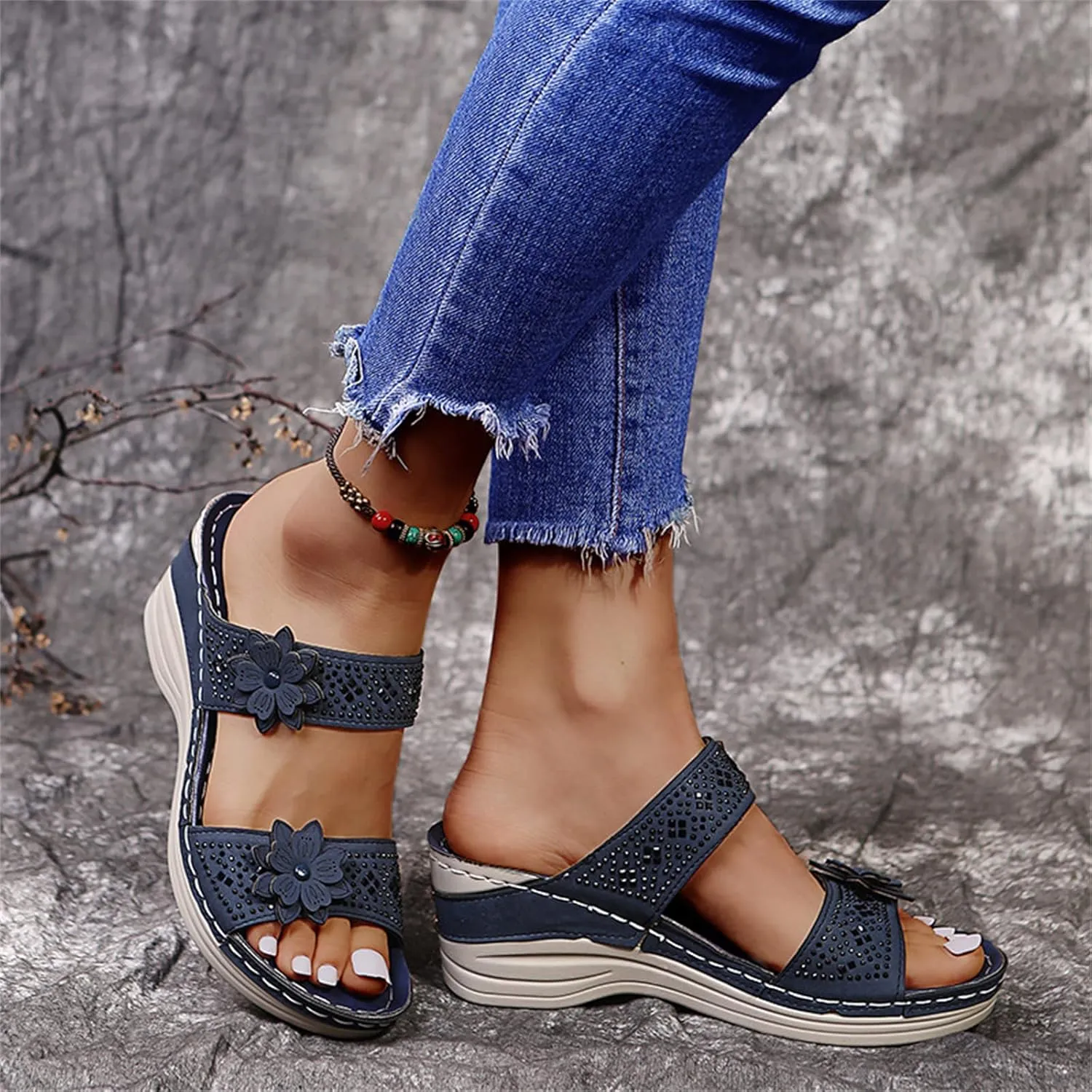 Ladmiple Sandals Women 2023 Fashion Floral Orthopedic Flip Flops with Arch Support Slippers Roman Casual Open Toe Sandal