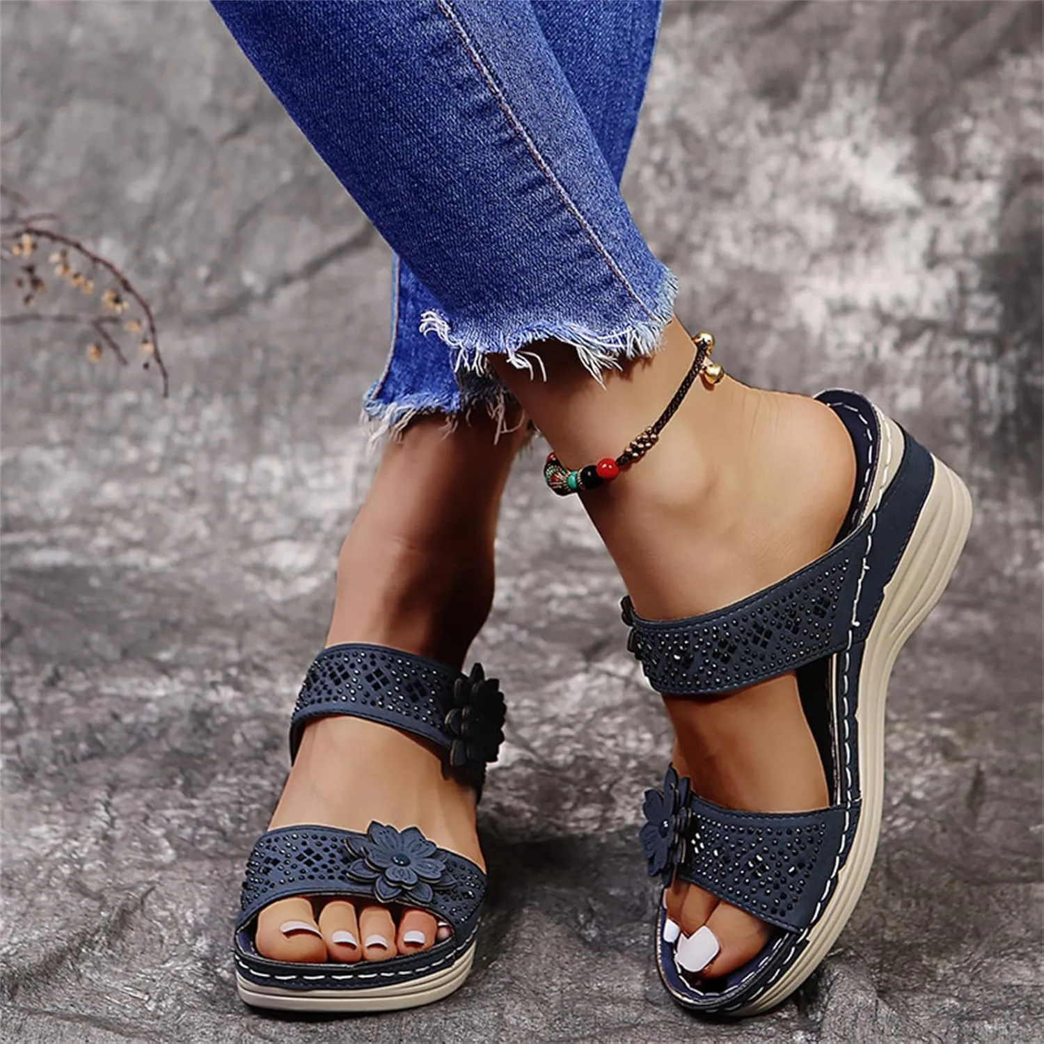 Ladmiple Sandals Women 2023 Fashion Floral Orthopedic Flip Flops with Arch Support Slippers Roman Casual Open Toe Sandal