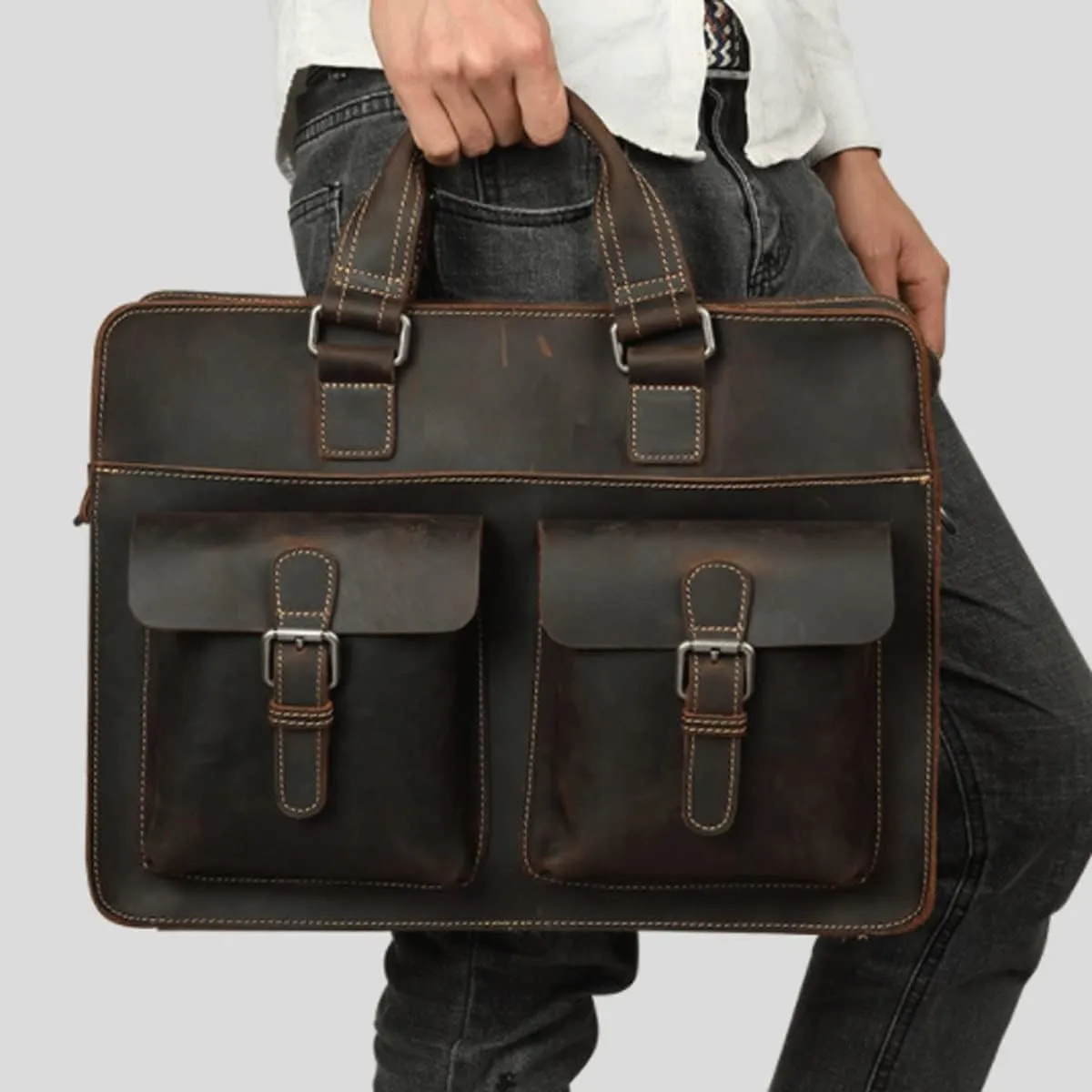 Laptop Bag,Leather Briefcase for Men Business Travel Messenger Bags Laptop Bag Metal Zipper (Color : C, Size : 30 * 41 * 10cm)