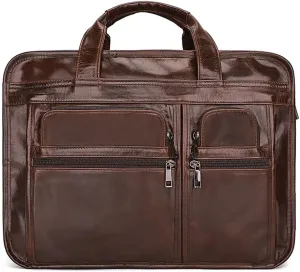 Laptop Bag,Leather Briefcase for Men Business Travel Messenger Bags Metal Zipper Travel Business Attache Case (Color : Brown, Size : 39.5 * 30 * 15.5cm)