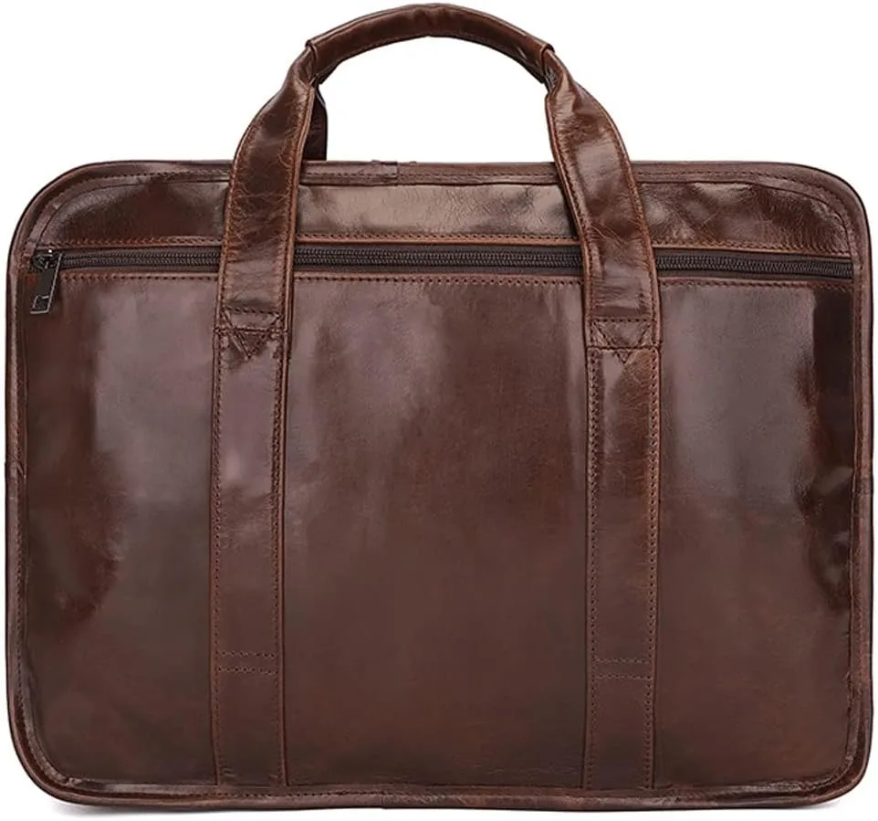 Laptop Bag,Leather Briefcase for Men Business Travel Messenger Bags Metal Zipper Travel Business Attache Case (Color : Brown, Size : 39.5 * 30 * 15.5cm)