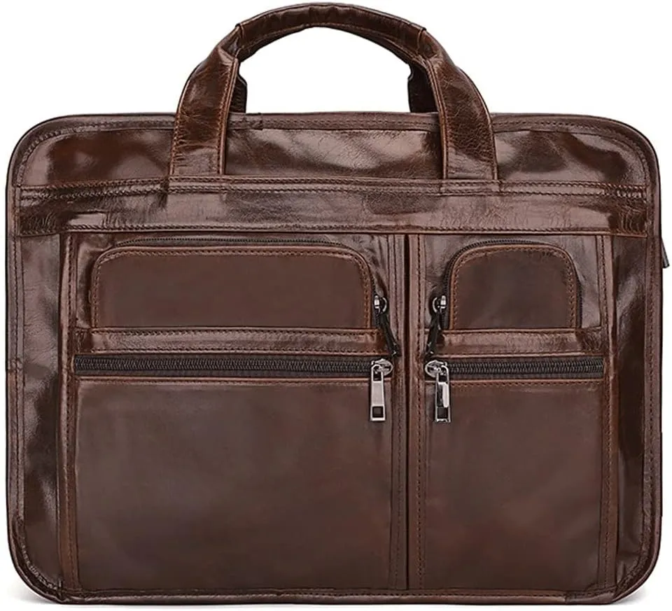 Laptop Bag,Leather Briefcase for Men Business Travel Messenger Bags Metal Zipper Travel Business Attache Case (Color : Brown, Size : 39.5 * 30 * 15.5cm)