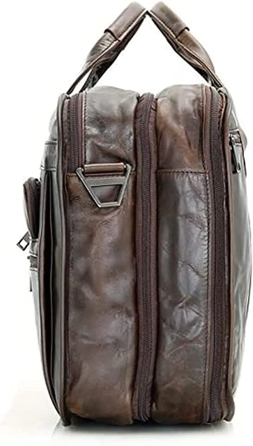 Laptop Bag,Leather Briefcase for Men Business Travel Messenger Bags Metal Zipper Travel Business Attache Case (Color : Brown, Size : 39.5 * 30 * 15.5cm)