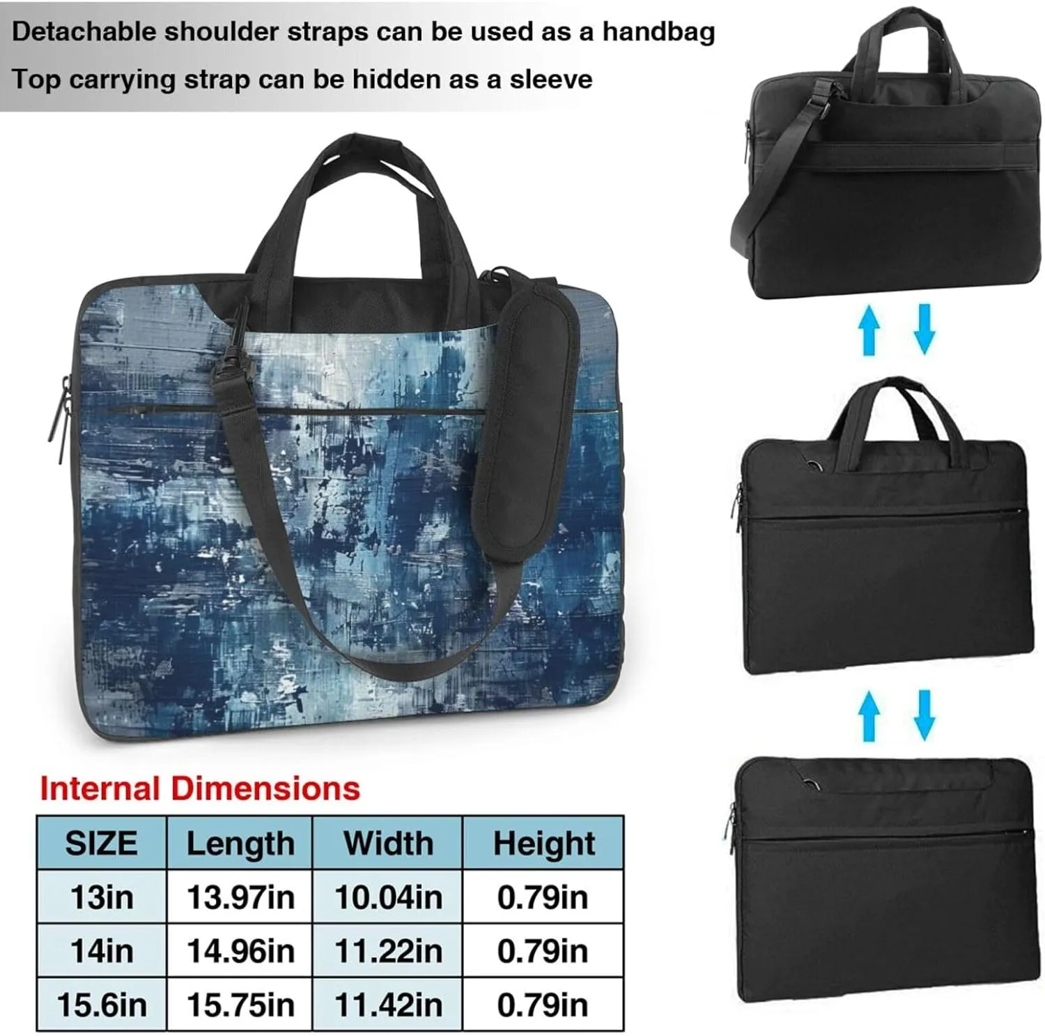 Laptop Tote Bag Abstract Blue Printed Travel Business Computer Bag Work Bag for Men Women