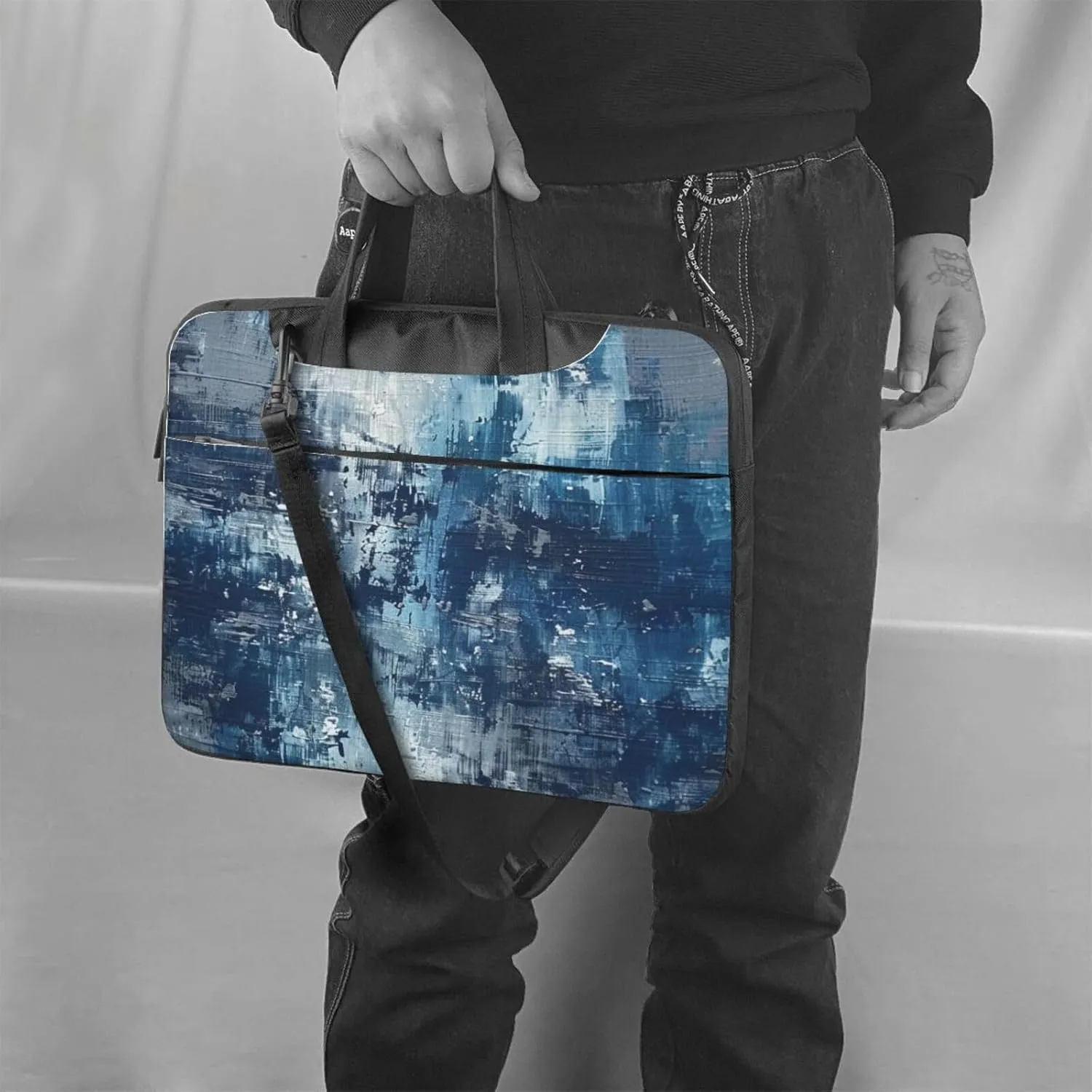 Laptop Tote Bag Abstract Blue Printed Travel Business Computer Bag Work Bag for Men Women