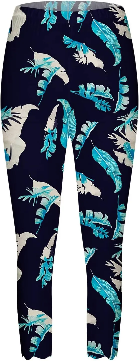 LAWOR Womens 2024 Capri Leggings, Summer Boho Floral Print Tights High Waisted Cropped Pants Stretch Trendy Workout Trousers