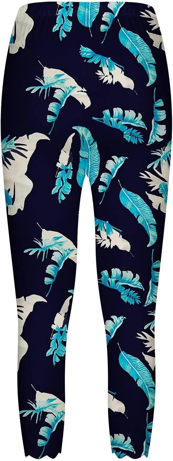 LAWOR Womens 2024 Capri Leggings, Summer Boho Floral Print Tights High Waisted Cropped Pants Stretch Trendy Workout Trousers