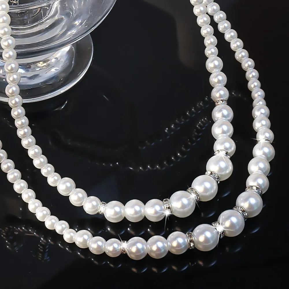 Layered Pearl Necklace for Women Baroque Pearl Statement Choker Necklace Irregular White Pearl Charm Necklaces Wedding Bridal Party Neck Jewelry Gifts
