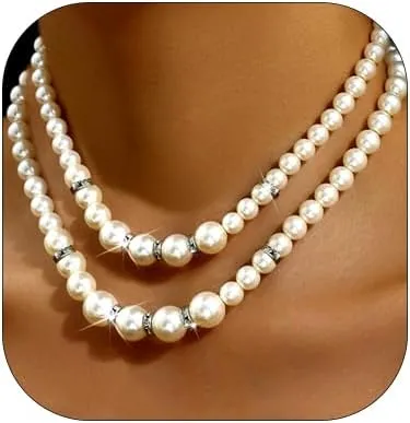 Layered Pearl Necklace for Women Baroque Pearl Statement Choker Necklace Irregular White Pearl Charm Necklaces Wedding Bridal Party Neck Jewelry Gifts