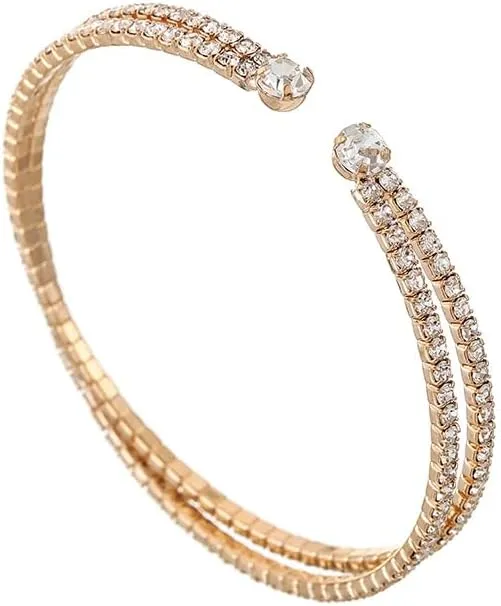 Layered Rhinestone Bracelets Crystal Bling Bracelet Open Cuff Sparkling Layered Bridal Bangles Bride Bridesmaid Wedding Dating Party Prom Bracelets for Women