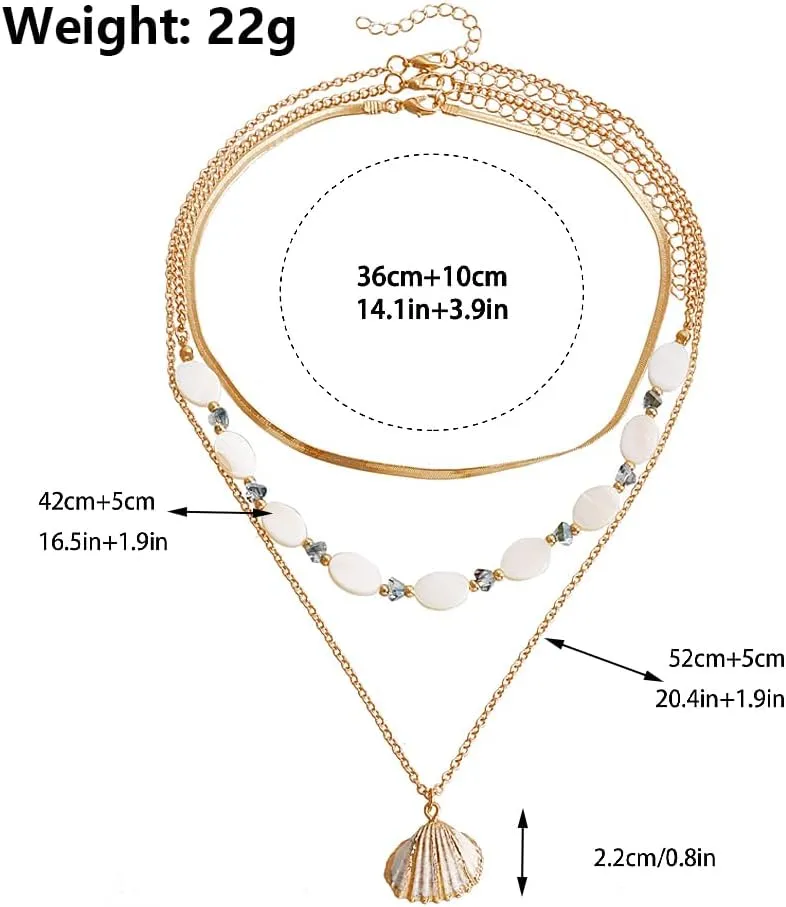 Layered Seashell Pendant Necklaces for Women Boho Cowrie Puka Shell Choker Chunky Gold Paperclip Herringbone Chain Necklace Statement Jewelry Gifts