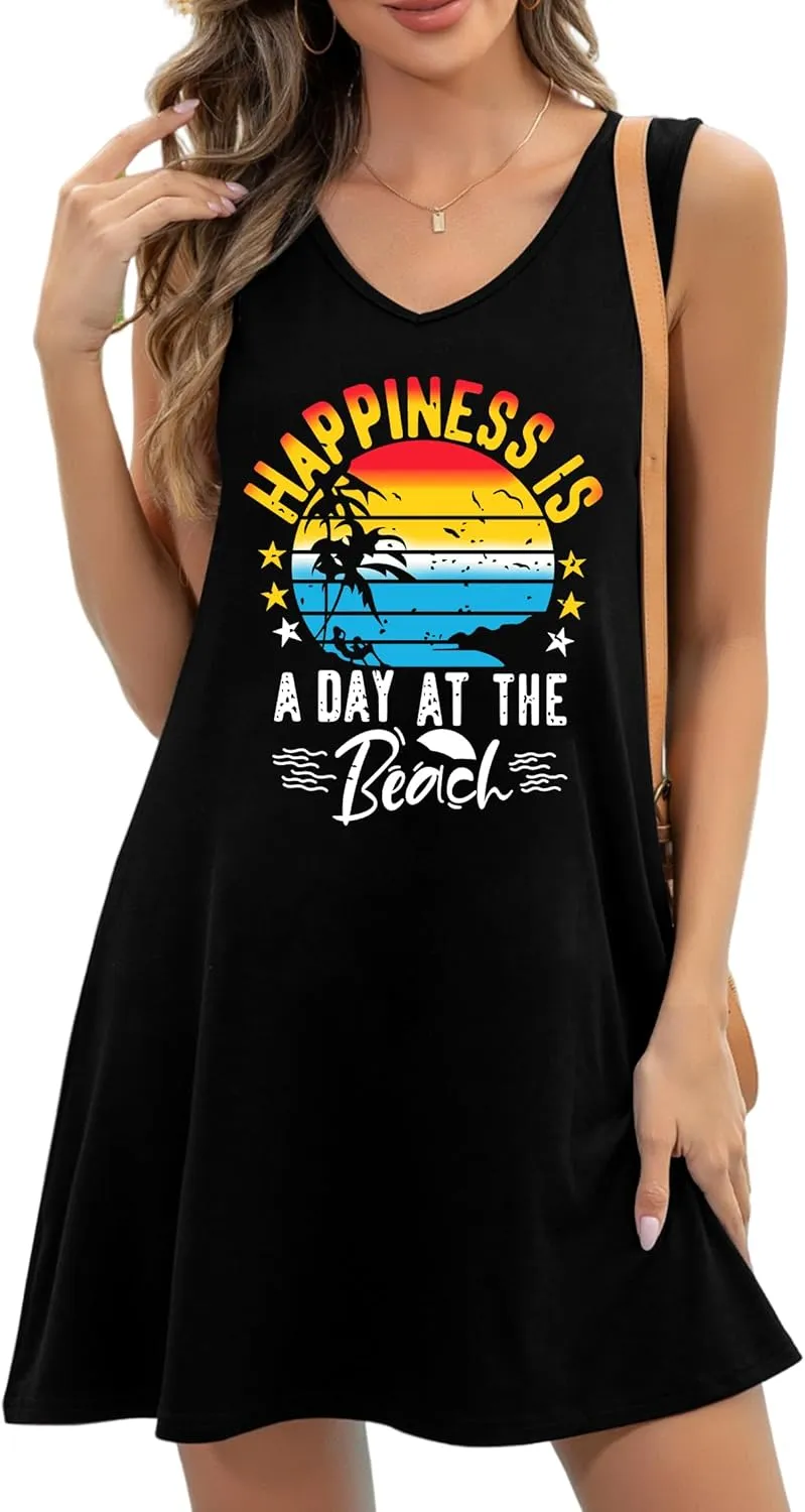 LAZYCHILD Summer Dresses for Women: Summer Sundress 2025 Boho Beach Dress Tree Shirts Tank Dress V Neck Casual Dresses
