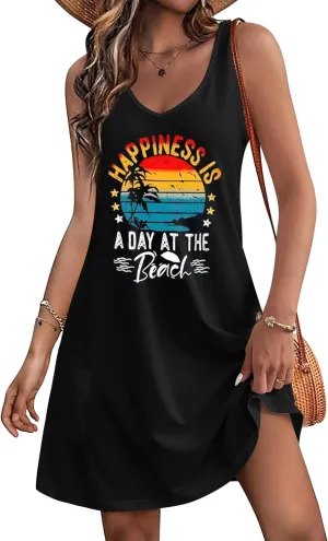 LAZYCHILD Summer Dresses for Women: Summer Sundress 2025 Boho Beach Dress Tree Shirts Tank Dress V Neck Casual Dresses