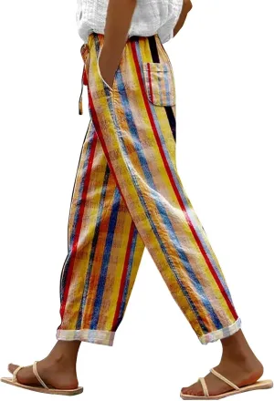 LCMTWX Lightweight Pants Women Drawstring Capri Pants with Pockets Wide Leg Cropped Pants for Women Womens Linen Pants Boho