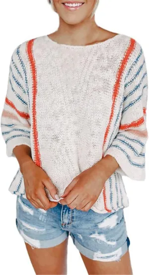 LCMTWX Oversized Sweater for Women Flared Sleeves Vertical Striped Color Matching Sweater Sweater Boys Pullover Sweater