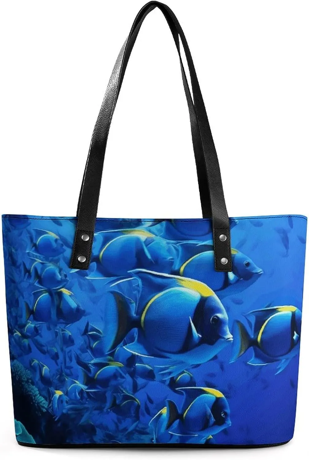 Leather Lady's Handbag,Blue Fishes Ocean Print Work Handbags,Tote Bags for Women,Shoulder Hobo Handbags,Casual Tote Bag