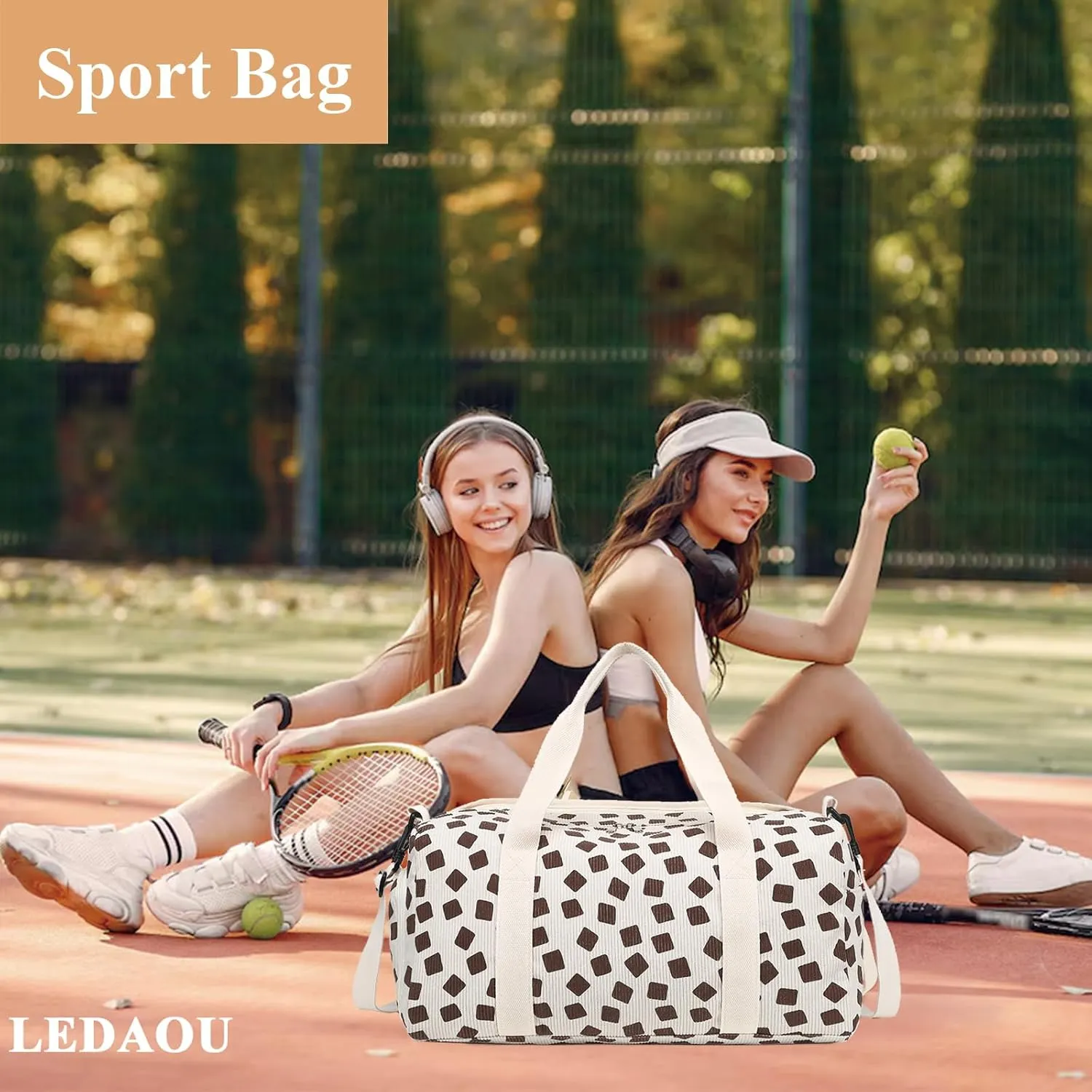 LEDAOU Duffle Bag Girls Kids Cute Dance Bag with Shoes Compartment Gym Bag with Wet Pocket Sports Overnight Travel Bag (Corduroy Beige)