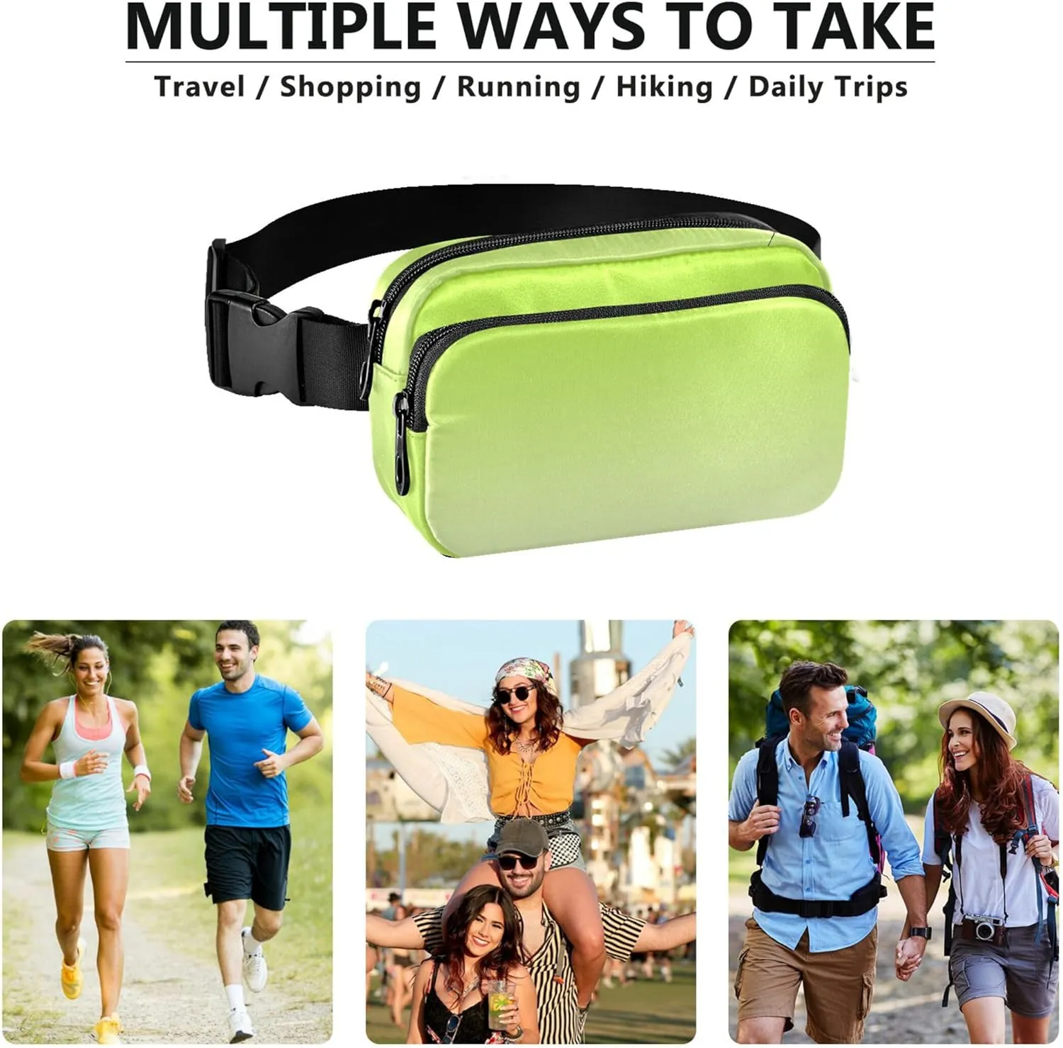 Lemon Green Ivory Gradient Women Fanny Pack Everywhere Belt Bag Waterproof Hiking Waist Bag for Women