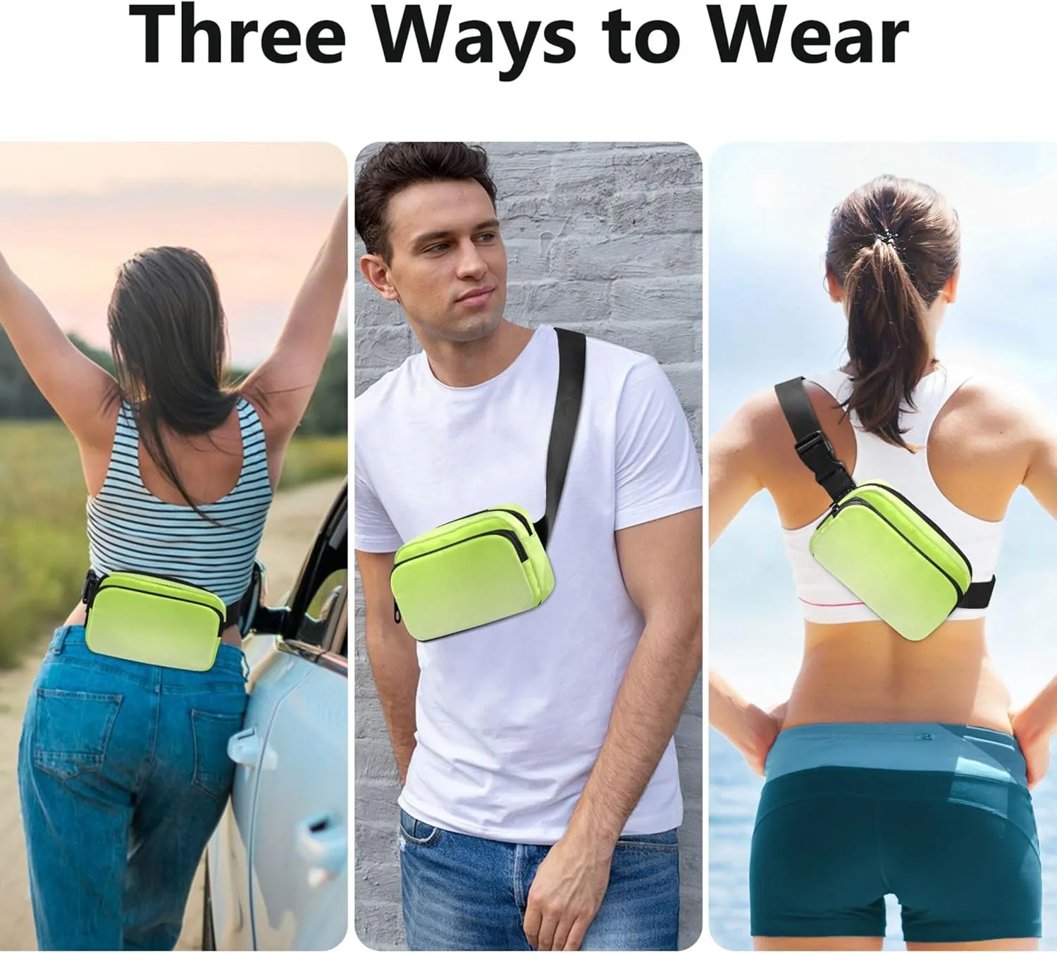 Lemon Green Ivory Gradient Women Fanny Pack Everywhere Belt Bag Waterproof Hiking Waist Bag for Women